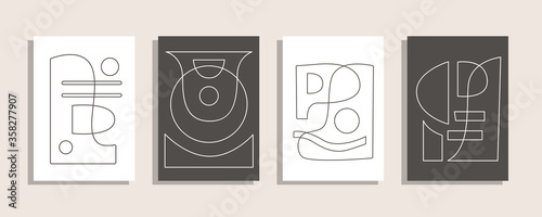 Modern geometric abstract covers templates set, linear art shapes