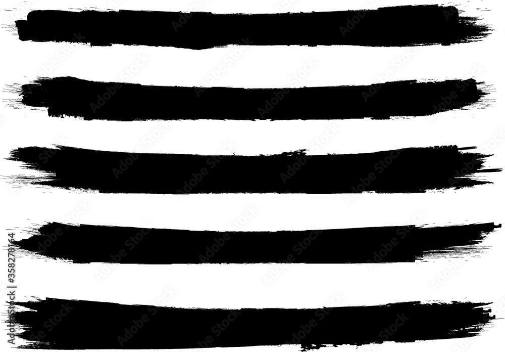 Grunge Paint stripe . Vector brush Stroke . Distressed banner . Black isolated paintbrush collection . Modern Textured shape . Dry border in Black . 