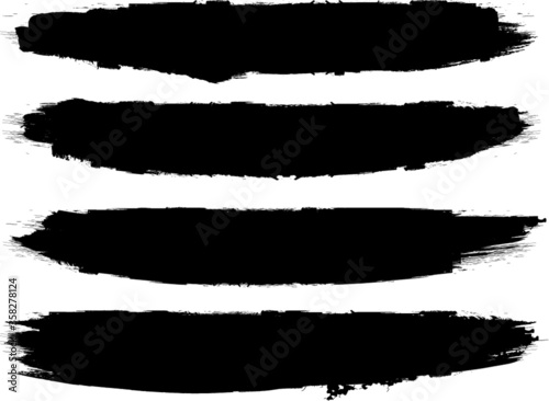 Grunge Paint stripe . Vector brush Stroke . Distressed banner . Black isolated paintbrush collection . Modern Textured shape . Dry border in Black . 