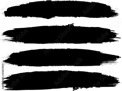 Grunge Paint stripe . Vector brush Stroke . Distressed banner . Black isolated paintbrush collection . Modern Textured shape . Dry border in Black . 