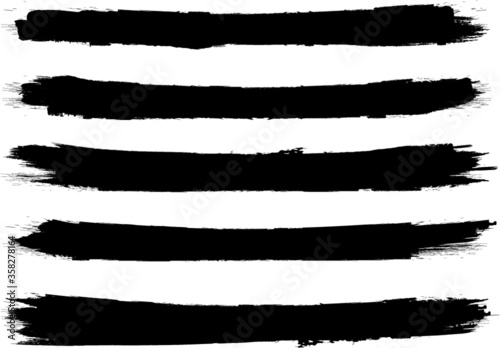 Grunge Paint stripe . Vector brush Stroke . Distressed banner . Black isolated paintbrush collection . Modern Textured shape . Dry border in Black . 