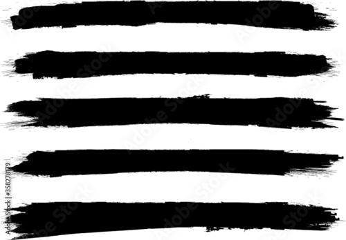 Grunge Paint stripe . Vector brush Stroke . Distressed banner . Black isolated paintbrush collection . Modern Textured shape . Dry border in Black . 