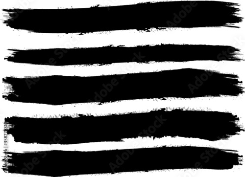 Grunge Paint stripe . Vector brush Stroke . Distressed banner . Black isolated paintbrush collection . Modern Textured shape . Dry border in Black . 