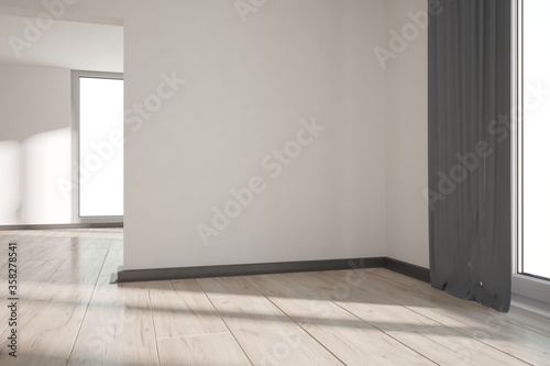 modern room with black curtains interior design. 3D illustration