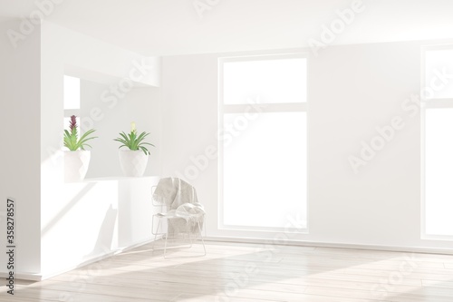 Quadro su tela modern empty roo with plant and chair with plaid interior design