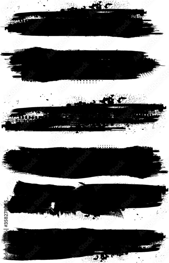 Grunge Paint stripe . Vector brush Stroke . Distressed banner . Black isolated paintbrush collection . Modern Textured shape . Dry border in Black . 