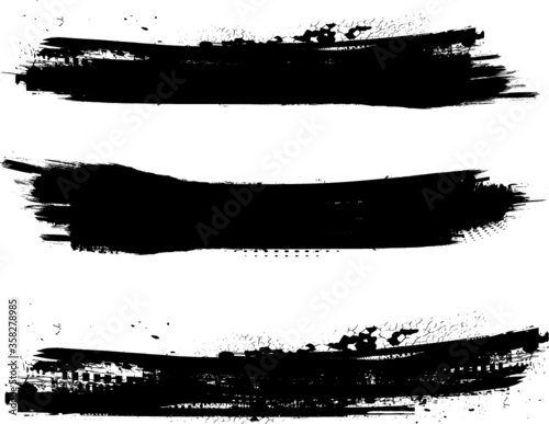 Grunge Paint stripe . Vector brush Stroke . Distressed banner . Black isolated paintbrush collection . Modern Textured shape . Dry border in Black . 