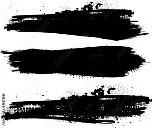 Grunge Paint stripe . Vector brush Stroke . Distressed banner . Black isolated paintbrush collection . Modern Textured shape . Dry border in Black . 
