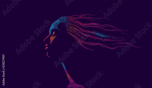 Colorful head of woman, pointillism, dotwork. Eps10 vector.