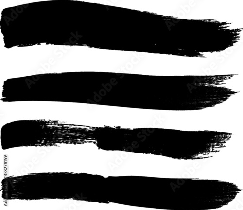 Grunge Paint stripe . Vector brush Stroke . Distressed banner . Black isolated paintbrush collection . Modern Textured shape . Dry border in Black . 