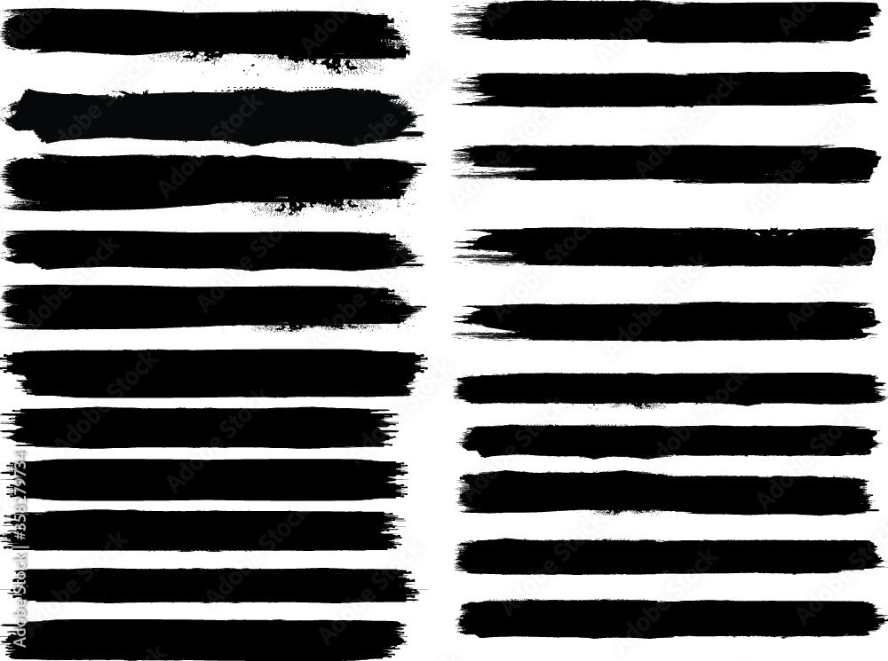 Grunge Paint stripe . Vector brush Stroke . Distressed banner . Black isolated paintbrush collection . Modern Textured shape . Dry border in Black . 