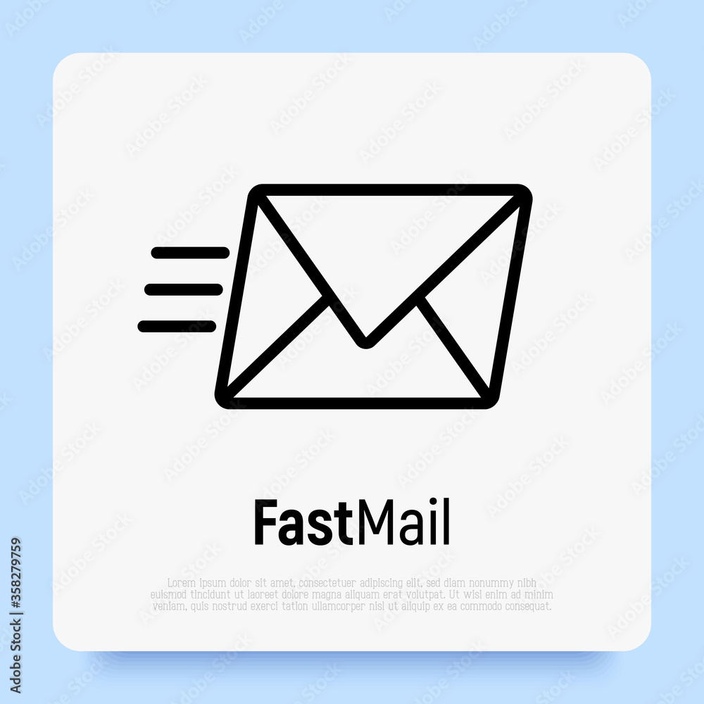 Fast mail or e-mail symbol. Envelope flying thin line vector illustration. Fast mail or e-mail symbol. Envelope flying thin line vector illustration.