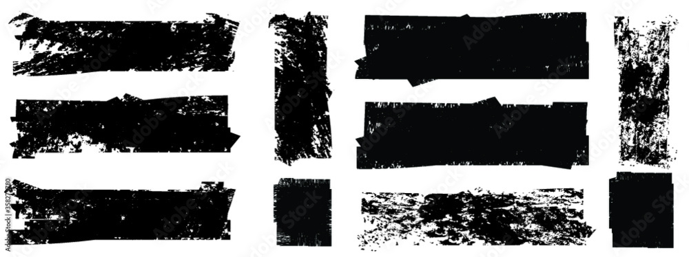Grunge Paint stripe . Vector brush Stroke . Distressed banner . Black isolated paintbrush collection . Modern Textured shape . Dry border in Black . 