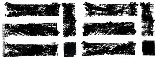Grunge Paint stripe . Vector brush Stroke . Distressed banner . Black isolated paintbrush collection . Modern Textured shape . Dry border in Black . 