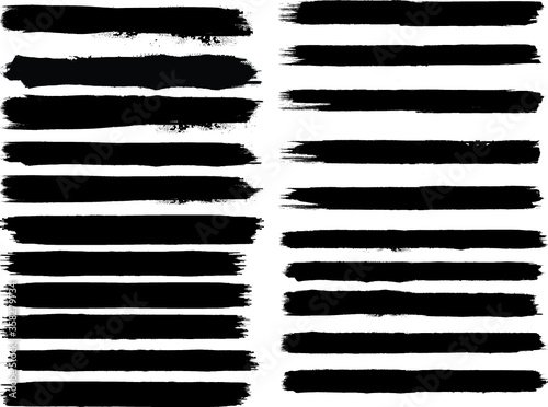 Grunge Paint stripe . Vector brush Stroke . Distressed banner . Black isolated paintbrush collection . Modern Textured shape . Dry border in Black . 