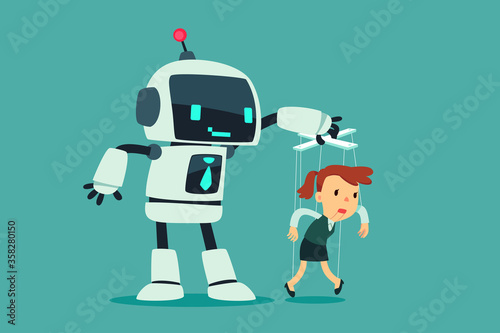 robot controlling puppet businesswoman