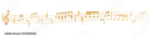 golden musical notes melody on white background