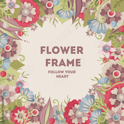 Abstract fantasy flowers. Eggplant color, gray, pink, red and blue. Templates can be used as floral frames for invitations, cards, stickers, discount cards, sales, for printing on paper and fabric.