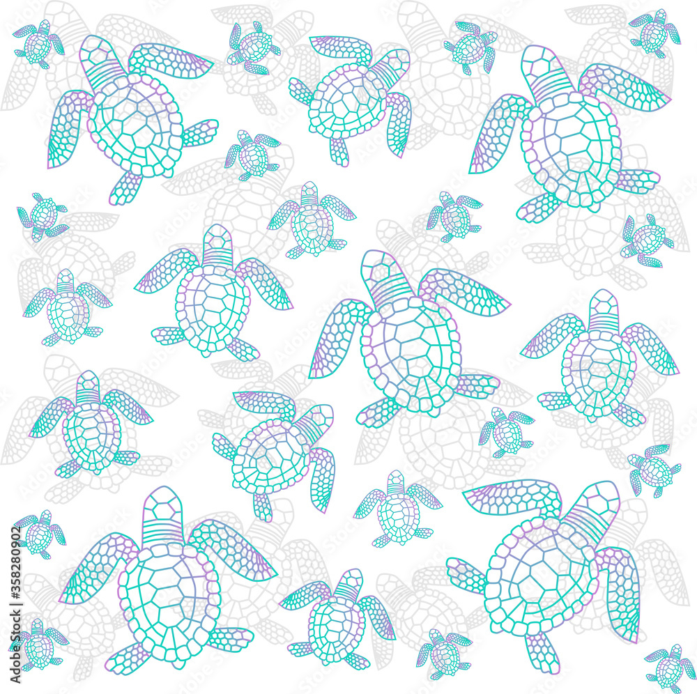 custom made wallpaper toronto digitalVector linear bright colored silhouettes of turtles, seamless pattern