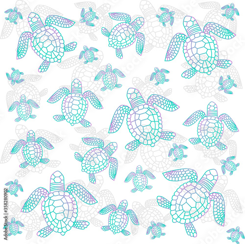 Wallpaper Mural Vector linear bright colored silhouettes of turtles, seamless pattern Torontodigital.ca
