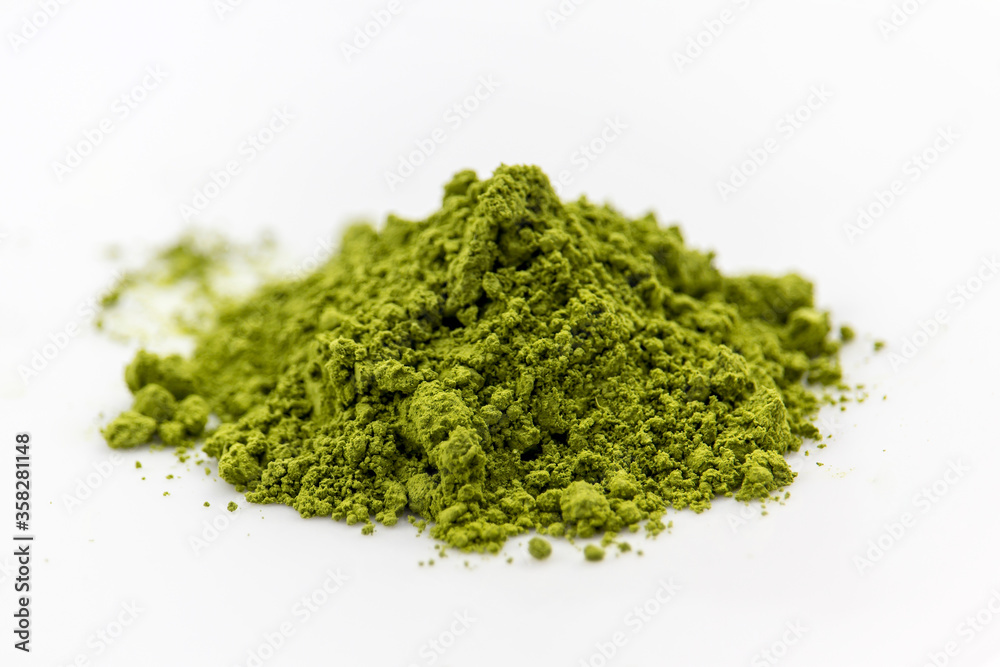 Japanese Matcha Green Tea Powder on Isolated White Background. Japanese Matcha Green Tea Powder on Isolated White Background.