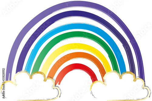 Regenbogen mit zwei Wolken, Regenbogenfarben, Symbol der Hoffnung und Zuversicht, Geleichheit und Glaube, Deko, vektor, isoliert