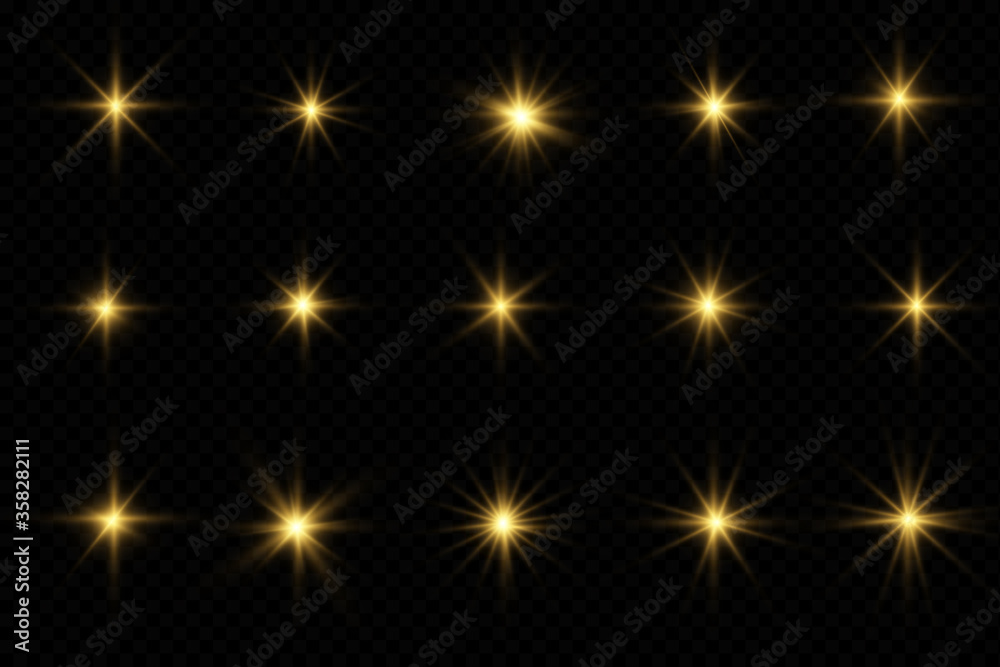 Set of yellow glowing light explodes on a transparent background Set of yellow glowing light explodes on a transparent background