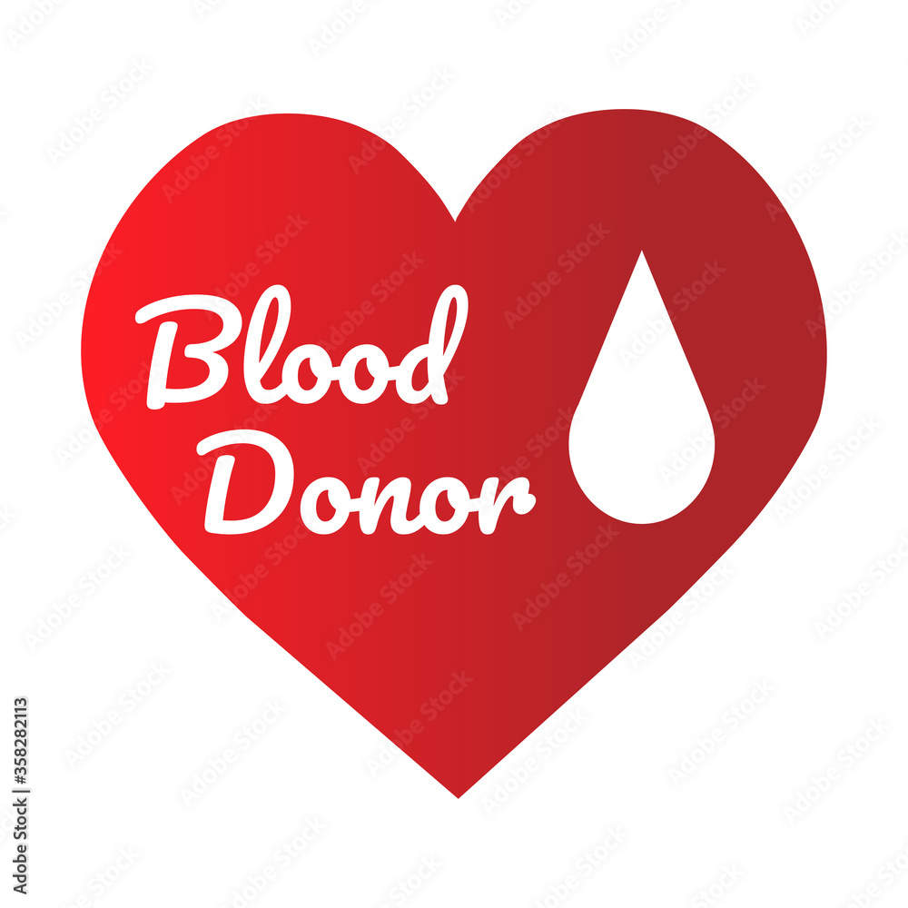 Vector flat line design isolated heart sticker or sign for blood donor person with text on white background
