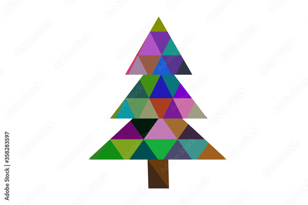 Fototapeta premium Multicolored low polygon style christmas tree vector illustration consisting of triangles.