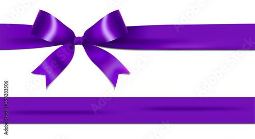 Shiny purple ribbon bow isolated on white background with copy space. For using special days. 