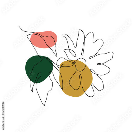 Leaves icon Line art. Abstract minimal flora design for cover, prints, fabric and wallpaper. Vector illustration.