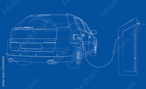 Electric Vehicle Charging Station Sketch. Vector
