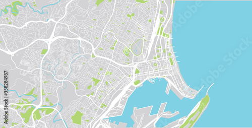 Urban vector city map of Durban, South Africa.