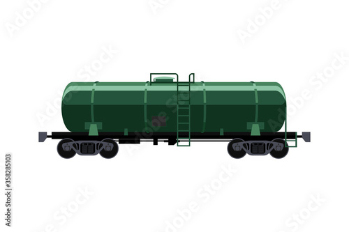 Tank car. Side view of tank railroad wagon for transporting liquid and gaseous commodities isolated on white background. Vector illustration