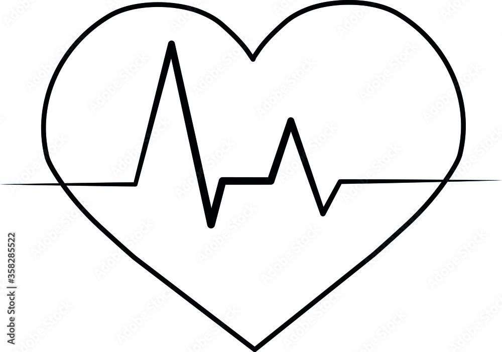 Vector linear icon of heart with pulse, isolated on white background, medical concept or label Vector linear icon of heart with pulse, isolated on white background, medical concept or label