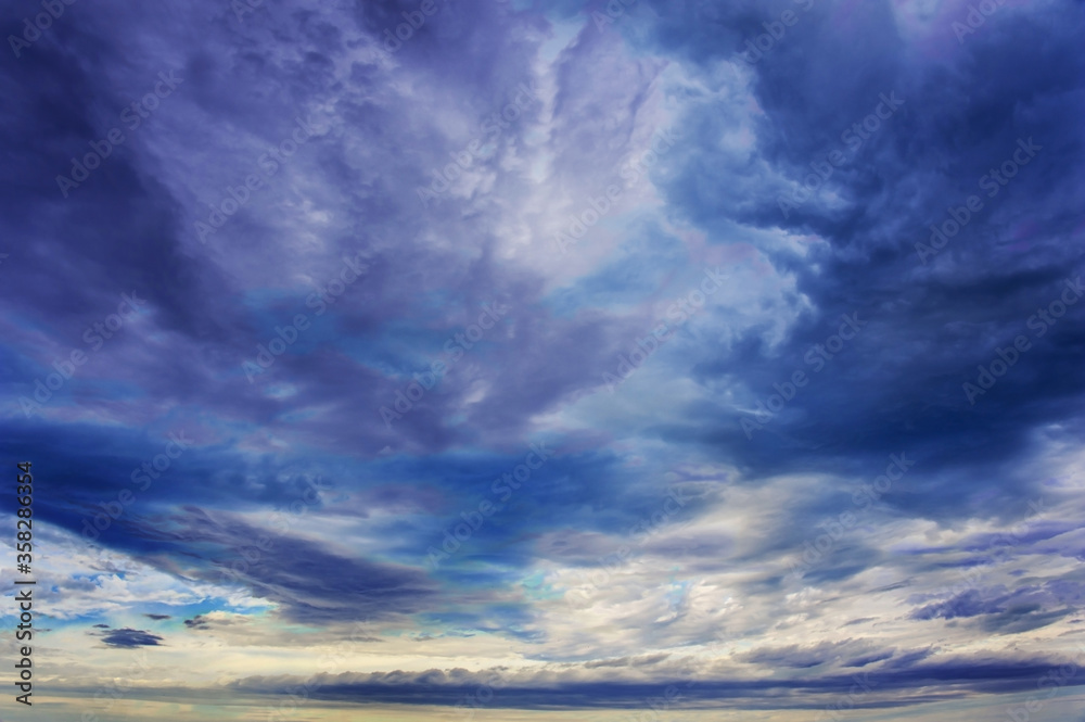 Natural sky composition. Sunset, sunrise dramatic sky abstract background. Beautiful cloudscape, view on a fluffy colorful clouds. Freedom concept, on the heaven. Twilight sunset nature landscape.