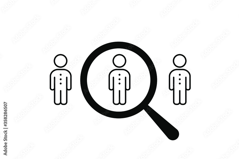Magnifying glass looking for people icon, employee search symbol concept, headhunting, staff selection, vector illustration
Magnifying glass looking for people icon, employee search symbol concept, headhunting, staff selection, vector illustration