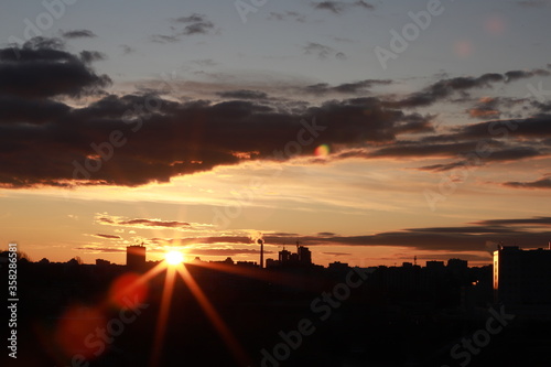 sunrise, city, nature, clouds, flowers