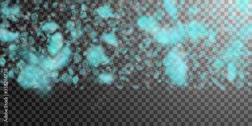 Turquoise flower petals falling down. Alluring rom