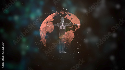 Fotografi Covid-19 virus report broadcasting introduction with virus spreading worldwide and killing mankind