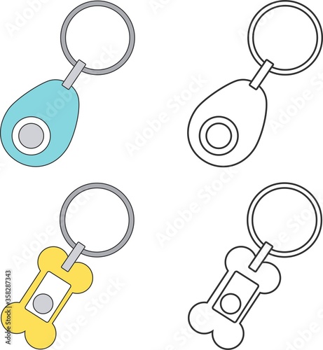 Vector colored icon set of different clickers for dog training isolated on white background, flat cartoon design