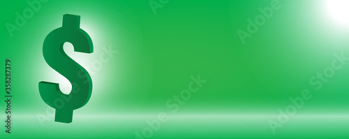 Horizontal vector illustration with US dollar currency and copy space for header, banner or web design for text and headline. Business and finance oncept for earning, saving and investing money.