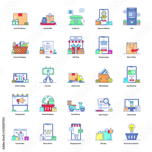  Shopping and Delivery Flat Icons Pack 