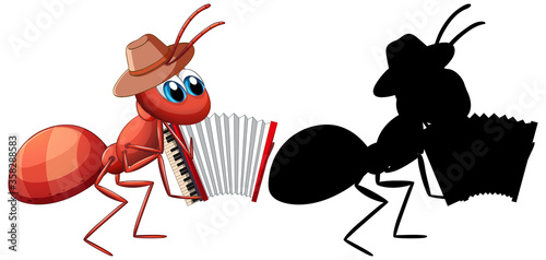 Ant with accordion cartoon