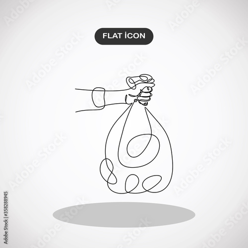 Hand is holding a garbage bag- Continuous line drawing