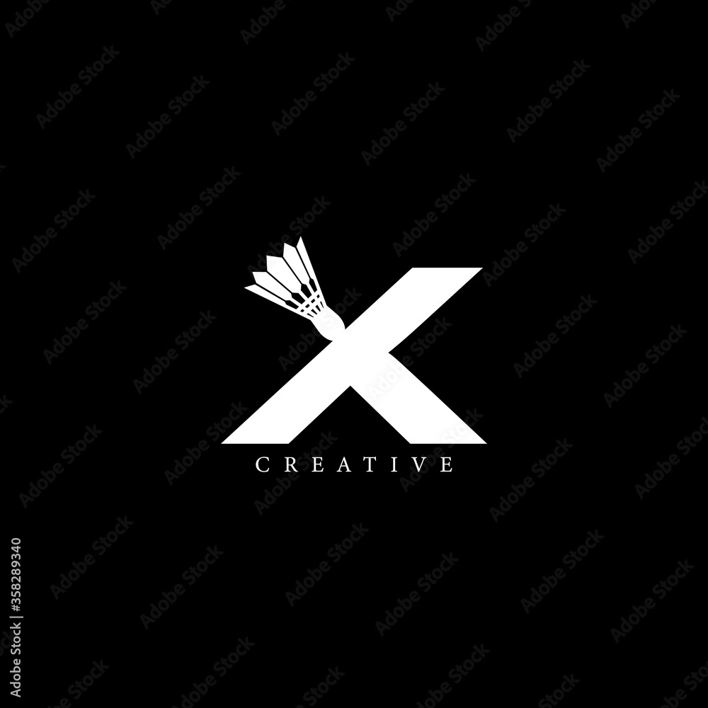 Shuttlecock concept simple flat X letter logo design Shuttlecock concept simple flat X letter logo design