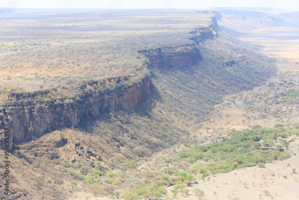 Aerial view of the Great Rift Valley, Kenya. The Great Rift Valley is part of an intra-continental ridge system that runs through Kenya from north to south. 