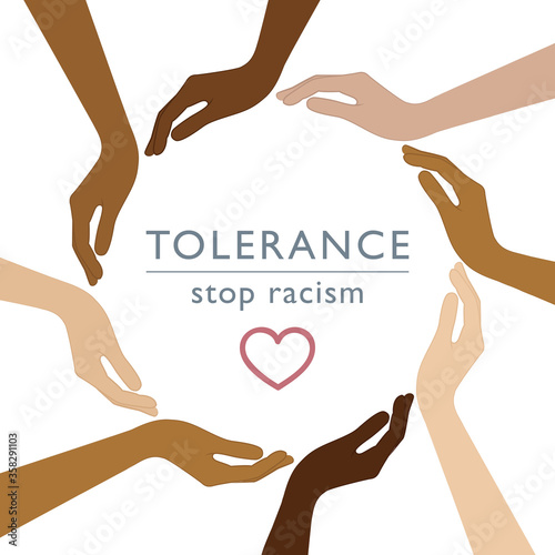 stop racism tolerance concept with human hands with different skin colors vector illustration EPS10