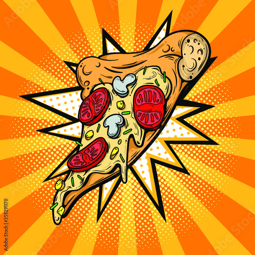 Slice of pizza in comic book style vector  illustration