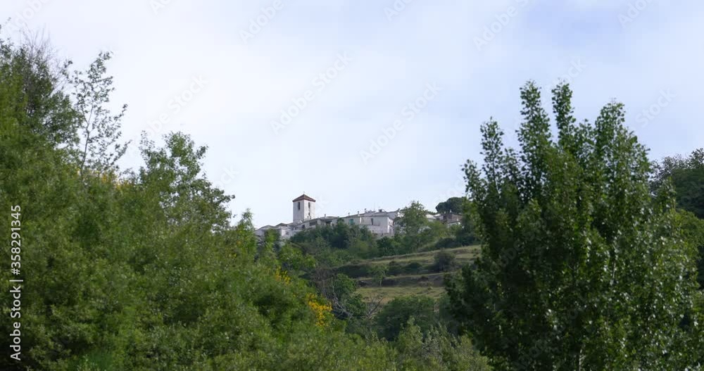 Capileira church tower among trees Capileira church tower among trees